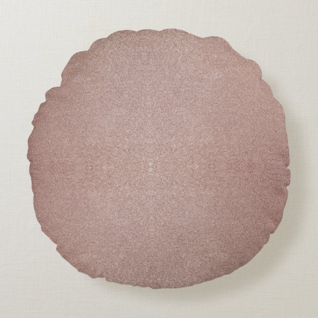 Rose Gold Glitter Metallic Pretty Girly Sparkly Round Cushion (Front)