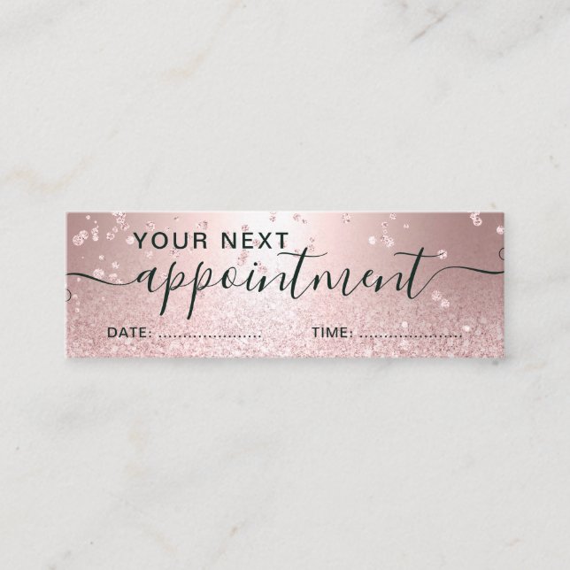 rose gold glitter metallic sparkle  appointment mini business card (Front)