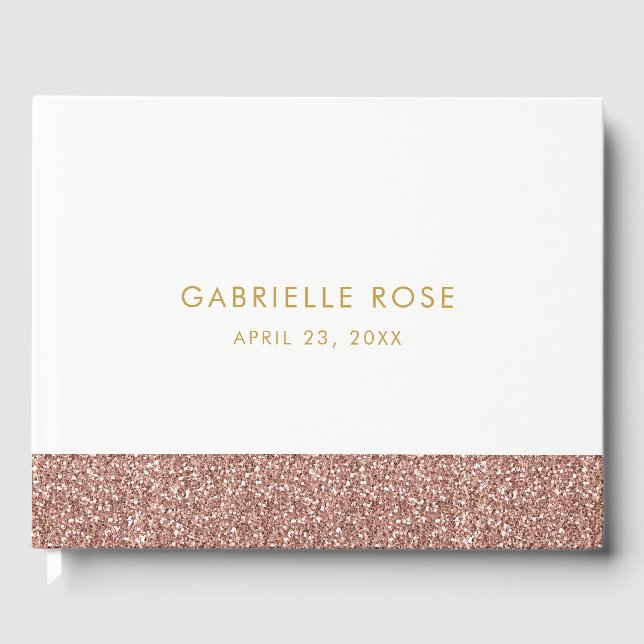 Rose Gold Glitter Modern Birthday Mitzvah Shower Guest Book (Front)