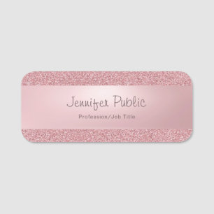 Rose Gold Glitter Modern Calligraphed Script Name Name Tag