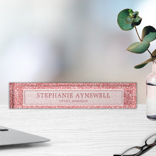 Rose Gold Glitter Modern Chic Nameplate