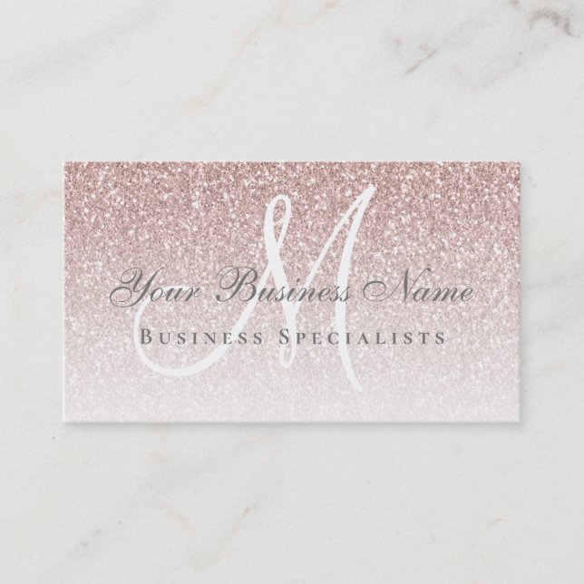 Rose Gold Glitter Modern Elegance Monogram Business Card (Front)
