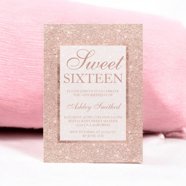 Rose gold glitter modern elegant chic Sweet 16 Invitation (Rose gold glitter modern elegant chic Sweet 16 Invitation)