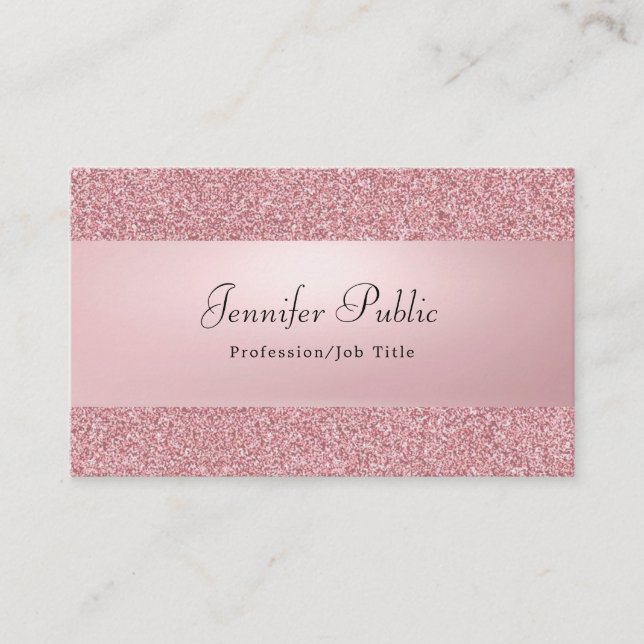 Rose Gold Glitter Modern Elegant Handwritten Name Business Card (Front)