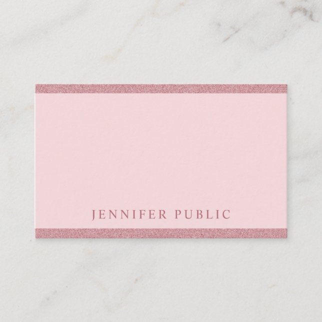 Rose Gold Glitter Modern Elegant Simple Template Business Card (Front)