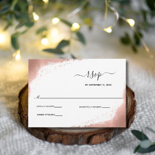 Rose Gold Glitter Modern Elegant Wedding RSVP Card