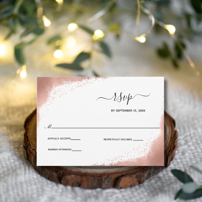 Rose Gold Glitter Modern Elegant Wedding  RSVP Card (Rose Gold glitter border RSVP card for wedding)