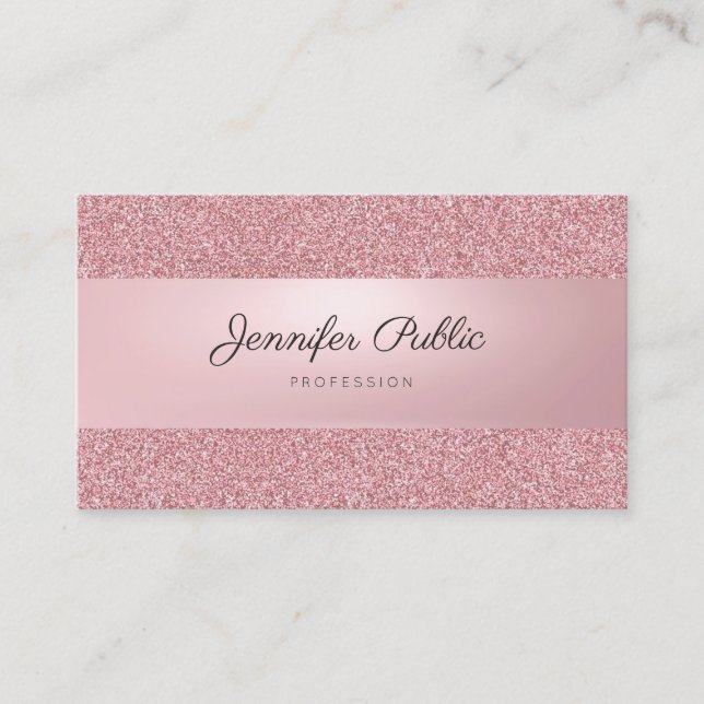 Rose Gold Glitter Modern Handwriting Script Chic Business Card (Front)