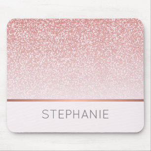 Rose Gold Glitter Modern Personalised Name Mouse Pad