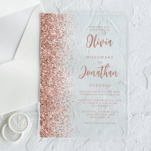 Rose Gold Glitter Modern Script Wedding Acrylic Invitations