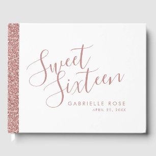 Rose Gold Glitter Modern Sweet 16 Guest Book