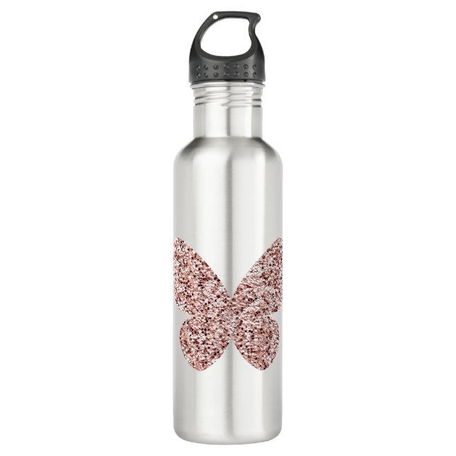Rose Gold Glitter Monarch Clipart Cute Butterfly 710 Ml Water Bottle (Front)