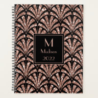 Rose Gold Glitter Monogram Art Deco Pattern