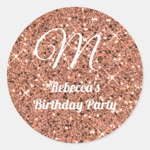 Rose Gold Glitter Monogram Birthday Wedding  Classic Round Sticker