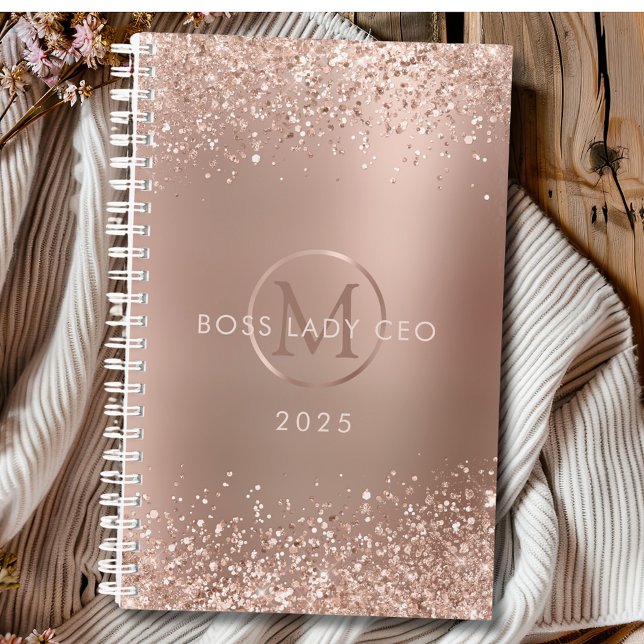 Rose Gold Glitter Monogram Boss Lady 2025 Planner (Rose Gold Glitter Monogram Boss Lady 2025 Planner)