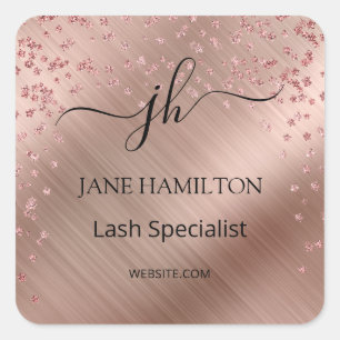 Rose Gold Glitter Monogram Business Logo Square Sticker