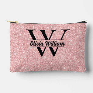 Rose Gold Glitter Monogram Girly Modern Sparkle Accessory Pouch