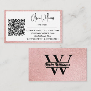 Rose Gold Glitter Monogram   Girly Modern Sparkle  Business Card