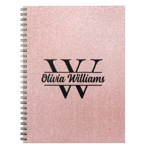 Rose Gold Glitter Monogram Girly Modern Sparkle Notebook