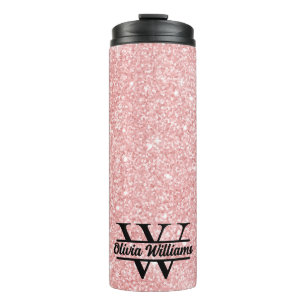 Rose Gold Glitter Monogram Girly Modern Sparkle Thermal Tumbler