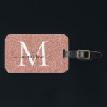 Rose Gold Glitter Monogram Girly Script Sparkle Luggage Tag<br><div class="desc">Rose Gold Glitter Sparkle Elegant Girly Script Swash Name Monogram Bag Tag</div>