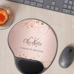 Rose gold glitter monogram initails name gel mouse pad<br><div class="desc">A feminine rose gold faux metallic looking background. Decorated with faux glitter dust. Personalise and add your first name,  monogram initials and full name.</div>
