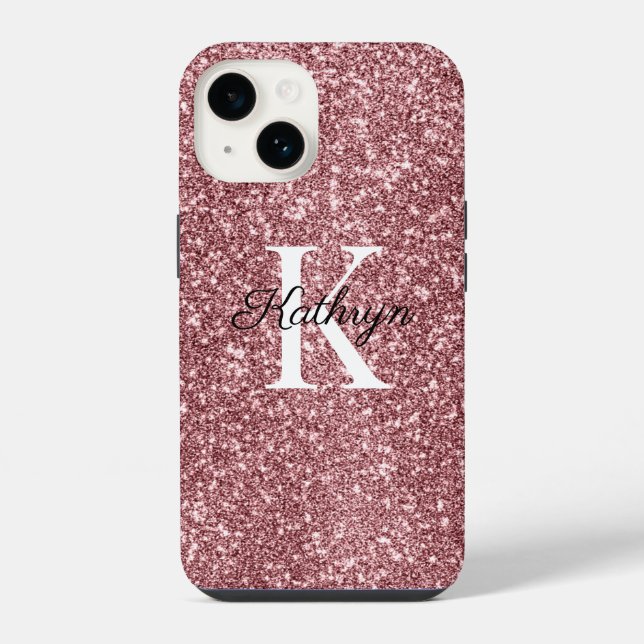 Rose Gold Glitter Monogram Initial Name iPhone Case (Back)