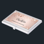 Rose gold glitter monogram initials name business card holder<br><div class="desc">A feminine rose gold faux metallic looking background. Decorated with faux glitter dust.  Personalise and add your first name,  monogram initials and your full name.</div>