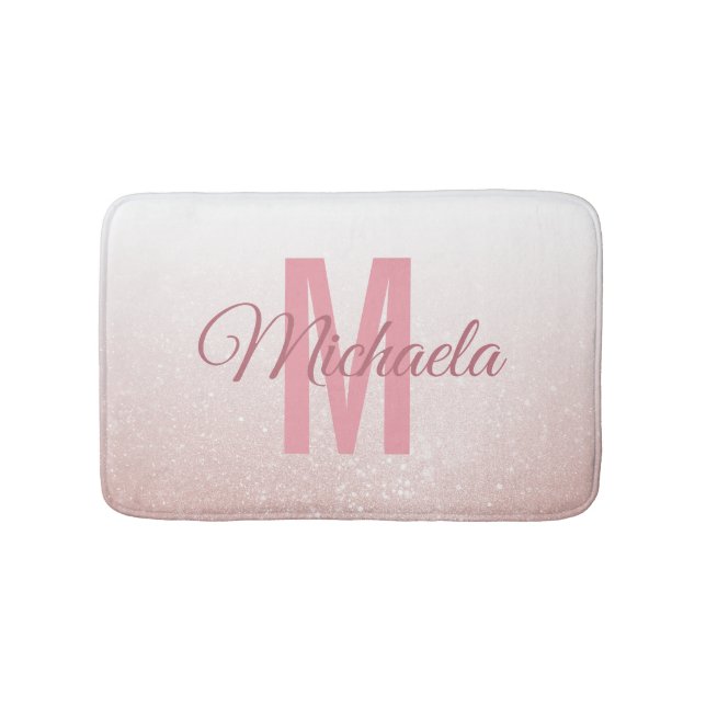 Rose Gold Glitter Monogram Modern Elegant Girly Bath Mat (Front)