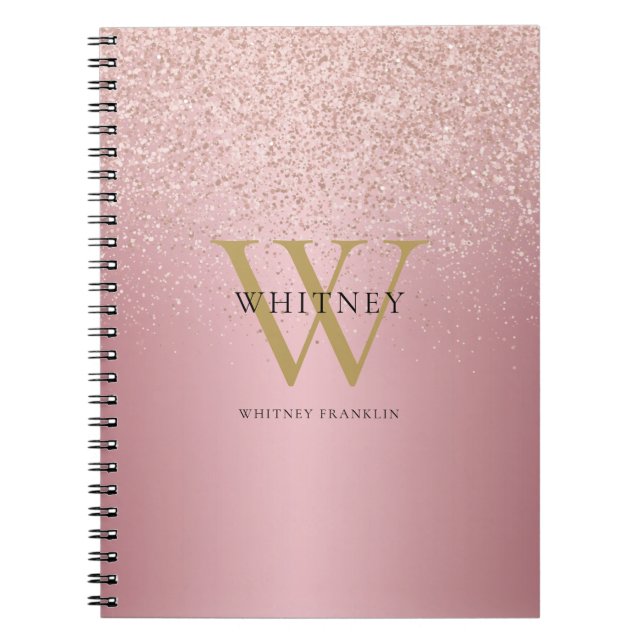 Rose Gold Glitter Monogram Name Notebook (Front)