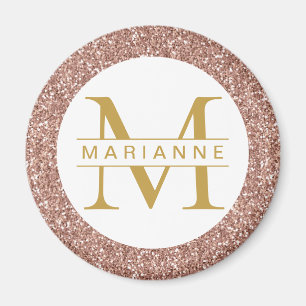 Rose Gold Glitter Monogram Name Personalised Magnet