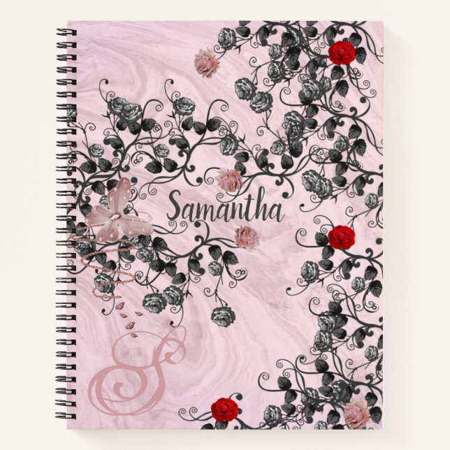Rose Gold Glitter Monogram Name Spiral Notebook (Front)