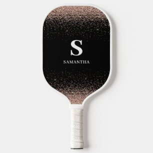 Rose Gold Glitter Monogram Pickleball Paddle