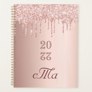 Rose gold glitter monogram planner