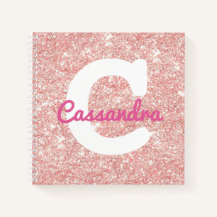 Rose Gold Glitter Monogram Recipe Notebook