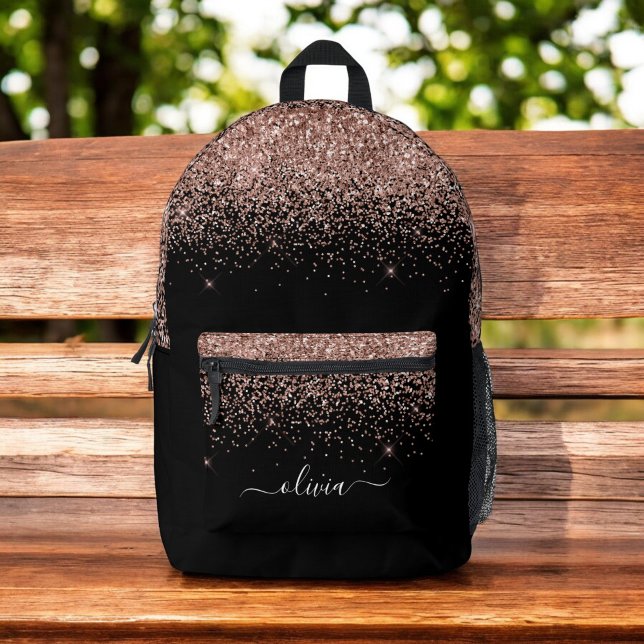 Rose Gold Glitter Monogram Script Name Printed Backpack (Creator Uploaded)