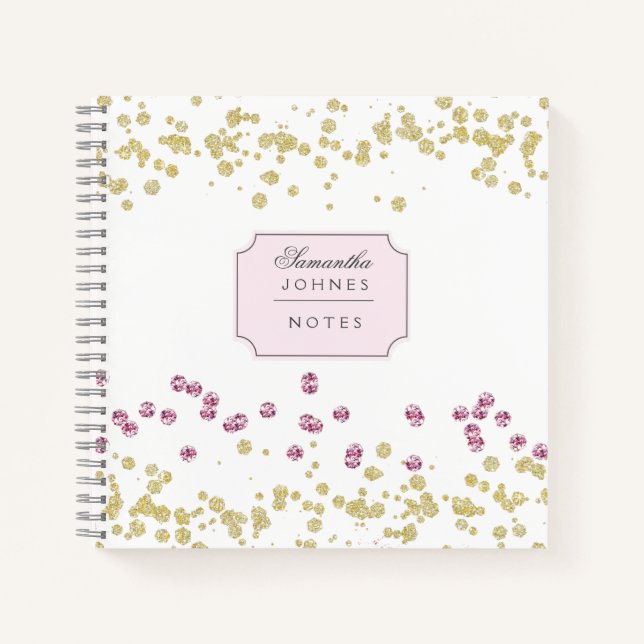 Rose Gold Glitter Monogram Spiral Notebook (Front)