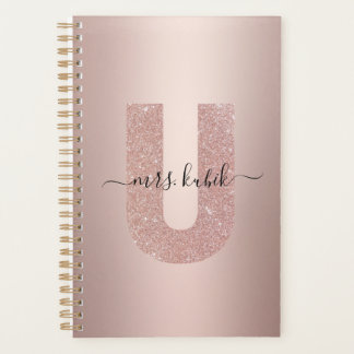 Rose Gold Glitter Monogram Teacher Planner