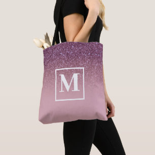 Rose Gold Glitter Monogram Tote Bag