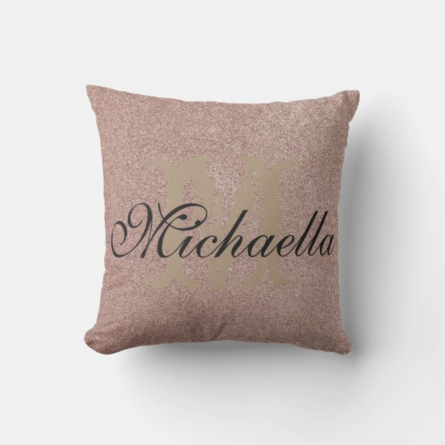 Rose Gold Glitter Monogramed Name Personalized Cushion (Front)