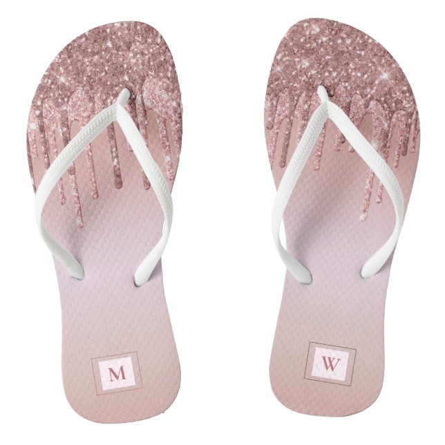 Rose Gold Glitter Monogrammed Girly Jandals (Footbed)