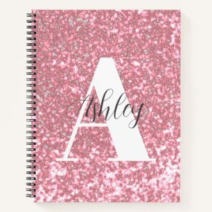 Rose Gold Glitter Monogrammed Spiral Notebook