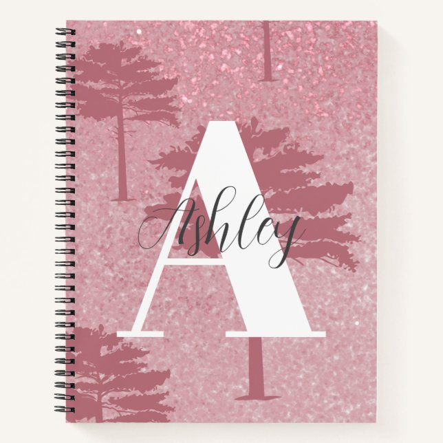  Rose Gold Glitter Monogrammed Spiral Notebook (Front)