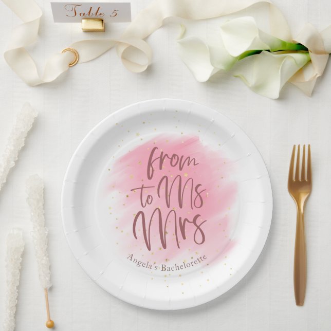 Rose Gold Glitter Ms to Mrs Bridal Shower Paper Plate (Wedding)