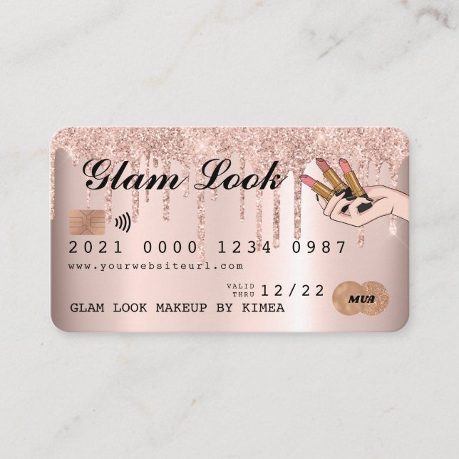 Rose Gold Glitter MUA Beauty Salon Credit Card (Front)