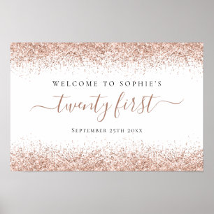 Rose Gold Glitter Name Date Welcome Script 21st Poster