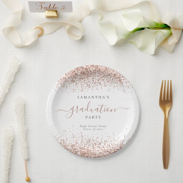 Rose Gold Glitter Name Graduation Party Paper Plate (Wedding)