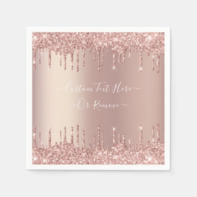 Rose Gold Glitter Napkins Personalised Custom Text (Front)