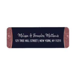 Rose Gold Glitter Navy Blue Circular Address