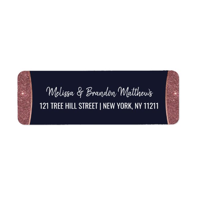 Rose Gold Glitter Navy Blue Circular Address (Front)